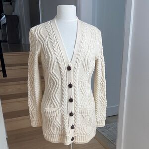 Original Aran Co. Cream Cable Knit Merino Wool Cardigan Sweater M